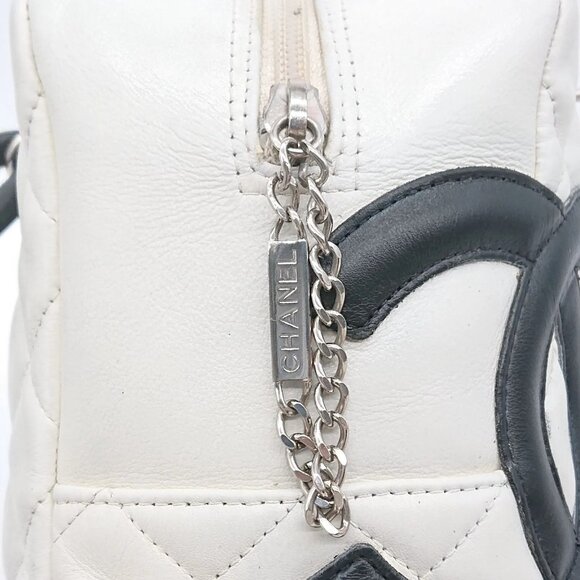 CHANEL Cambon Quilted Ligne Shoulder Bowling Bowler Bag Tote White - Picture 11 of 16
